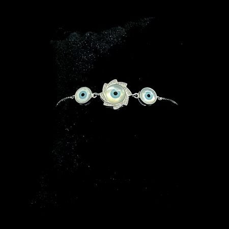 Evil Eye Round Floral 92.5 Sterling Silver Flexi Bracelet